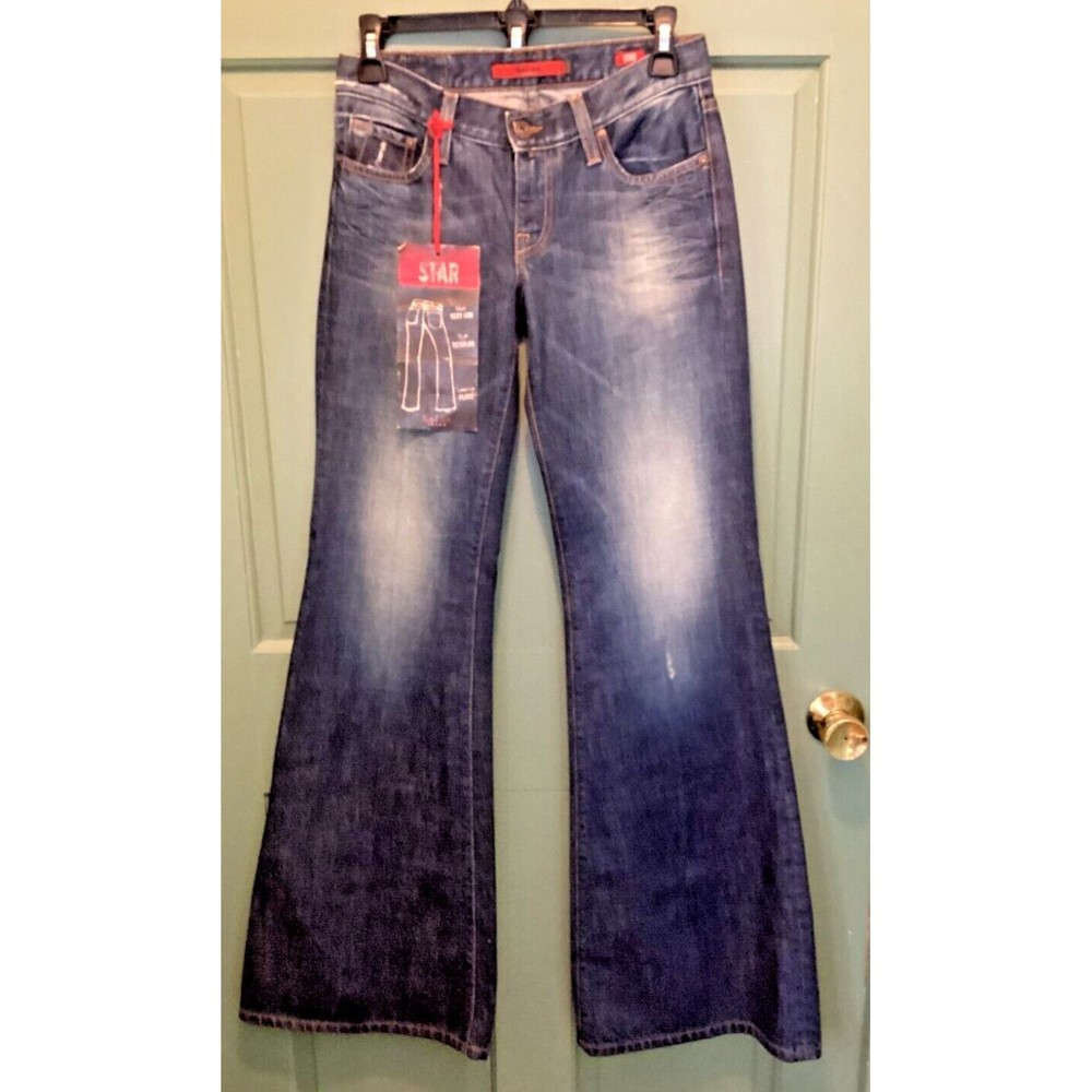 Salsa Jeans Size 26x34 Star Distressed Very Low Waist Lower Leg Flare Jeans